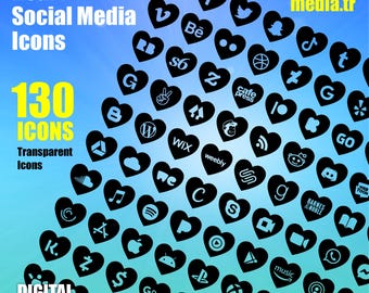 Heart Social Media Icons (png, svg, ai, eps Bundle) (Digital Download)