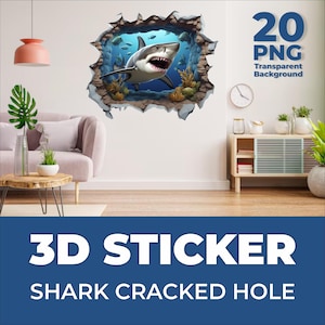 3D Haifischloch Wandtattoo: 20 transparente PNG Dateien (digitaler Download