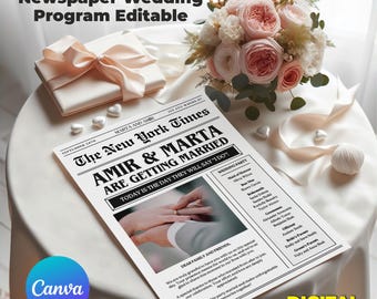 Custom Wedding Newspaper Program: Editable Canva Template (Digital Download)