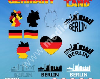 Germany Clipart Bundle, Berlin Skyline, German Flag SVG PNG JPG (Digital Download)