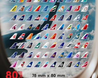 80 Airline Tail Logo Vinyl Stickers, Aviation Enthusiast Decals