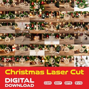 Christmas Laser Cut 116 Mega Bundle 3D Designs, Weihnachtsmann, Rentier, Ornamente, Schneeflocke & Wohnkultur SVG-Dateien für Glowforge Lasermaschinen
