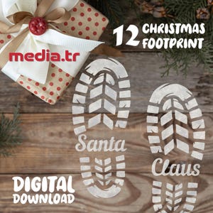 Ensemble SVG Empreinte du Père Noël | Fichiers de pochoir de Noël pour la découpe Cricut, Glowforge et laser | Père Noël, elfe et pas de renne Téléchargement instantané