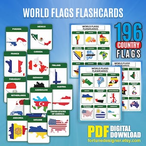 World Flags Flashcards, Flags of The World, World Flags Geography Flashcards, 196 Countries, Flags Flashcards, Geography Teaching Materials