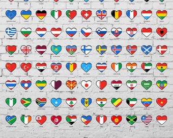 World Flags Heart SVG Bundle: 88 Country Flags (Digital Download)