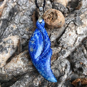 Handmade Lapis Lazuli Floral Pendant | Lajward Flower Carving Necklace | Artisan Gemstone Jewelry from Afghanistan