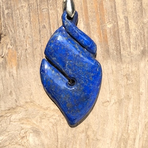 Handmade Lapis Lazuli Twisted Leaf Pendant | Deep Blue Gemstone Necklace | Symbol of Growth & Protection | From Afghanistan.