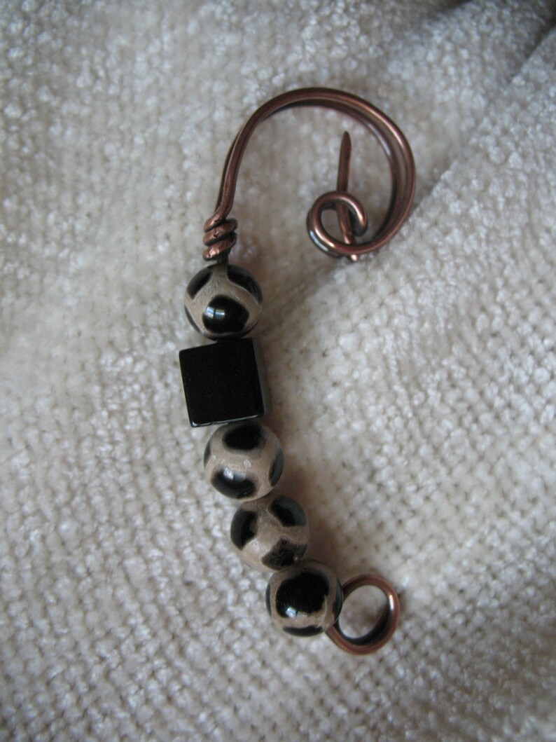 Closure for Your Knits Black and Tan Copper Scarf Pin Crochets and Weaves Shawl Pin Sweater Pin Hat Pin
