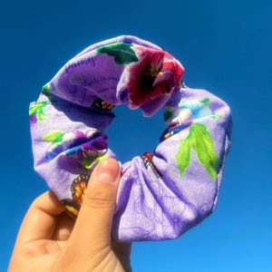 Butterfly/ floral purple Design Scrunchie | Hair Tie | Bun Holder | Ponytail Tie