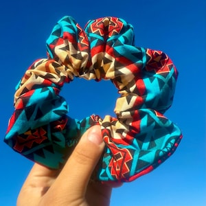 Cotton Native turquoise Design Scrunchie | Hair Tie | Bun Holder | Ponytail Tie