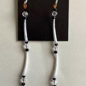 Native beaded Dentalium earrings: (Black onyx)
