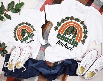 Personalized Cousin Rainbow T-Shirt, custom Cousin Shirts, Lucky Cousin Crew Tee, Personalized Shamrock Cousin Kid's Shirt, matching cousin