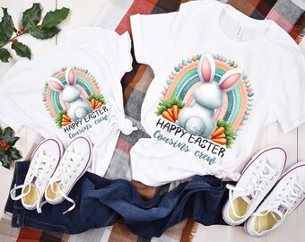 Easter Cousin Crew Shirts for Adults and Kids Retro Bunny Cousin Shirts Matching Family TShirts Favors Family Cousin rainbow Tees