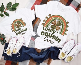 St Patrick Lucky Cousin Rainbow T-Shirt, custom Cousin Shirts, Personalized Lucky Cousin Crew Tee, Personalized Shamrock Cousin Kid's Shirt