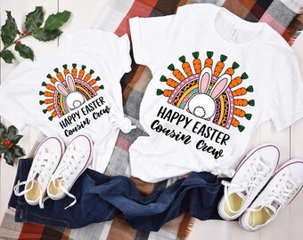 Rainbow Easter Cousin Crew t-shirt, happy Easter family shirts, Bunny cousin Shirt, matching easter cousin shirt, easter rabbit shirt