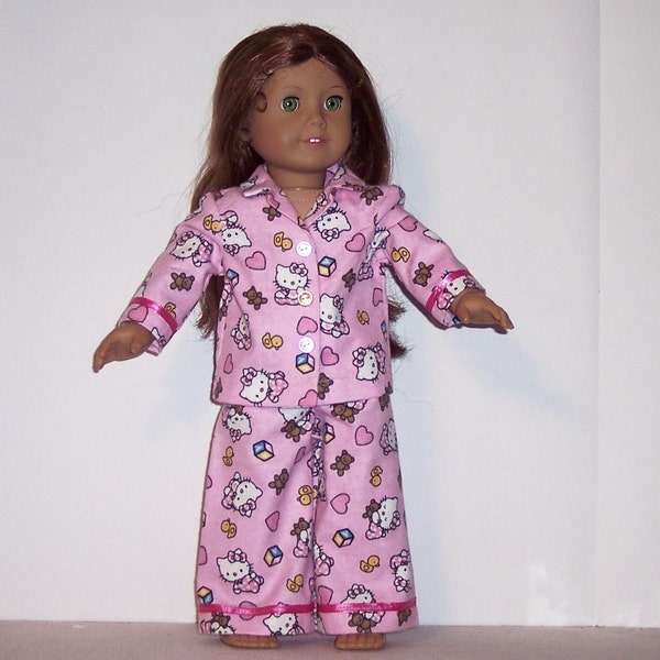 American Girl Clothes - Hello  Kitty Pink Flannel Pajamas