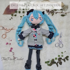 Häkelanleitung: Blauhaarige Puppe - Idol - Inspiriert von der virtuellen Sängerin (Digitale PDF-Häkelanleitung)