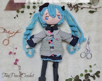 Crochet Pattern: Blue Hair Idol Doll - Inspired by Virtual Singer( Digital PDF Pattern)
