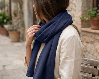 100% Linen Scarf, Solid Colors, Standard or Custom Size, Handmade Scarf for Women