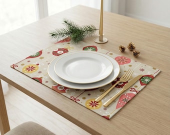 4x Set Beige Christmas Placemats, Holiday Table Setting, Festive Xmas Table Decor