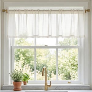 Gardin i linne, köksfönsterbeklädnad i specialstorlek, lantlig kavaj med stångficka, vit krämfärgad