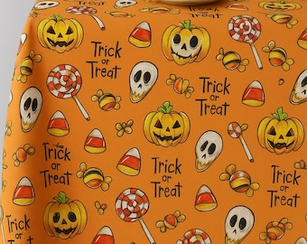 Halloween Tablecloth, Orange Spooky Pumpkin Table Cover, OEKO-TEX® Certified Fabric, Fall Dining Decor, Custom Size Tablecloth
