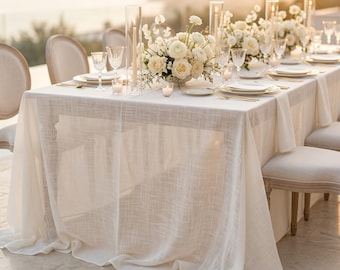 Extra Thin Linen Tablecloth | Wedding Table Cover | White Event Table Decor | Custom Size Modern Tablecloth for Elegant Dining