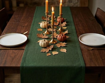 Camino de mesa de lino personalizado, varios tamaños y colores, ideas de decoración, camino de mesa para bodas, camino de mesa rústico, camino de mesa verde