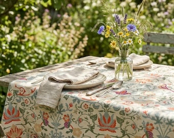 Tovaglia William Morris / Stampa botanica "Ladro di fragole" / Tessuto antimacchia / Dimensioni personalizzate / 15 modelli