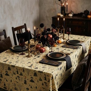 Halloween heksen toile tafelkleed, gotisch pompoen tafelkleed, op maat gemaakt