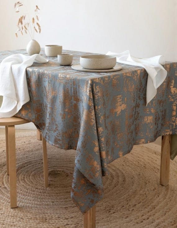 Samttischdecke nach Maß, Tischdecke in Antik-Kupfer-Metallic-Optik, rund, oval, quadratisch, rechteckig, Tischdecke für Hochzeiten und Feiertage, 13 Farben