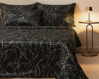 Decorative Velvet Bedspread, Handmade Custom Size Coverlet, Luxury Bed Cover, Lightweight Bedspread, Bedroom Decor, Black Gold Bedspread