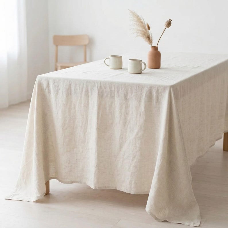 100% linnen tafelkleed, 26 verschillende kleuren, tafelkleed aangepast formaat, modern tafelkleed, rond tafelkleed, ovaal tafelkleed, vierkant tafelkleed afbeelding 2