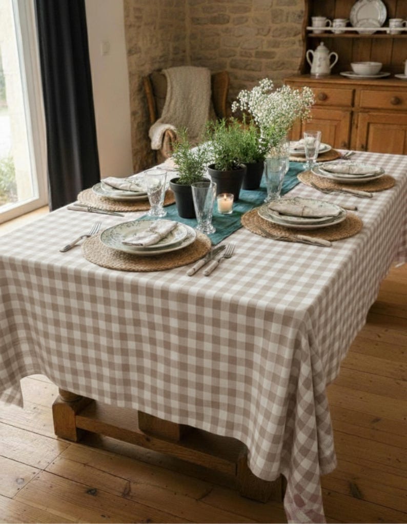 Cotton Tablecloth, Gingham Tablecloth, Custom Tablecloth, Oval Tablecloth, Handmade Gift, Farmhouse Tablecloth, 9 Different Colors image 6