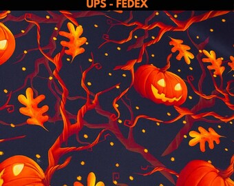 Halloween Pumpkin Tablecloth – Custom Size & Shape | Washable Printed Polyester Table Cover for Party, Event and Home Decor