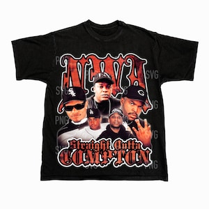May include: Black t-shirt with a vintage-style graphic print of a group of men with the text "N.W.A. Straight Outta Compton".