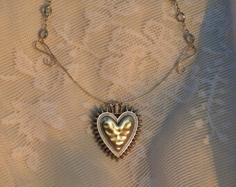 Handmade Silver Sacred Heart Necklace | Silver and Pearl Heart Necklace