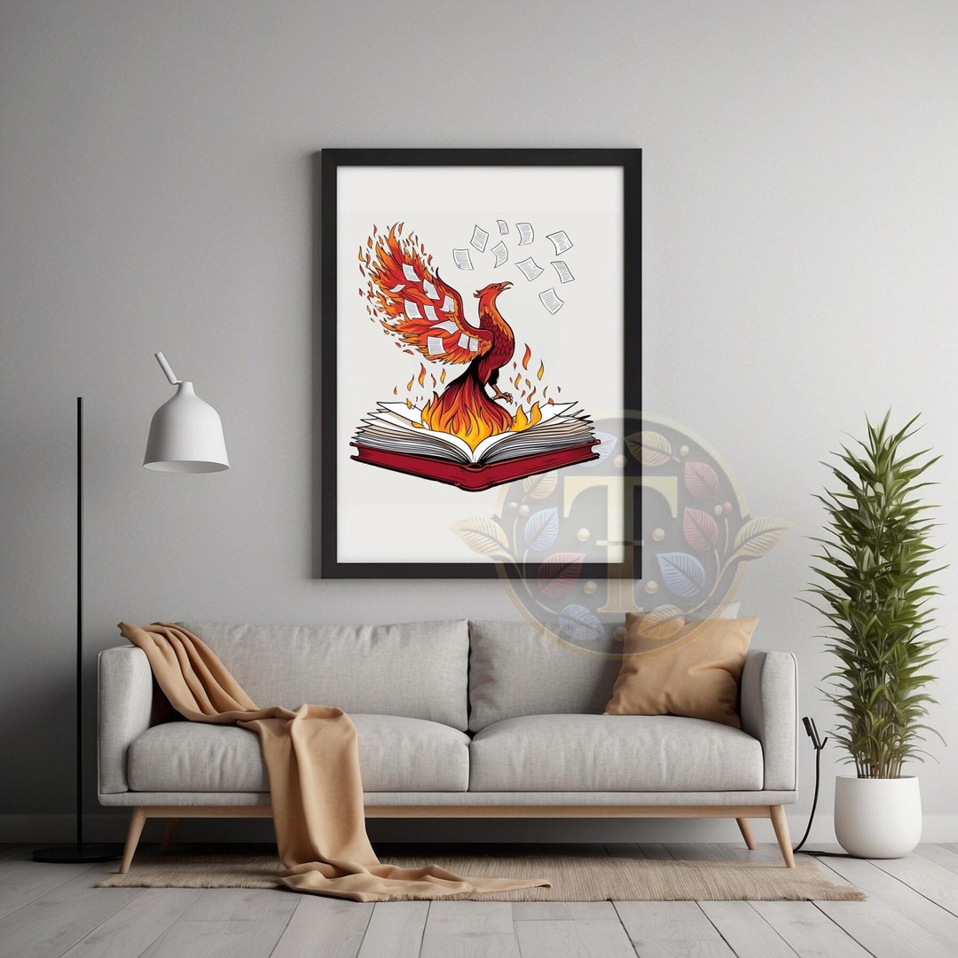 Fiery Phoenix Rising From Book Digital Art Fantasy Illustration ...
