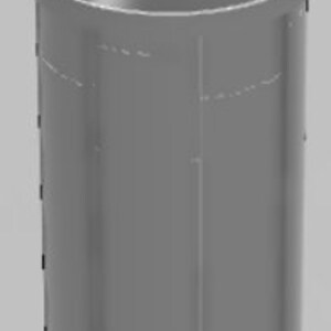 May include: A gray metal cylinder with a smooth, rounded top and a textured bottom. The cylinder has a series of vertical lines running down its side.