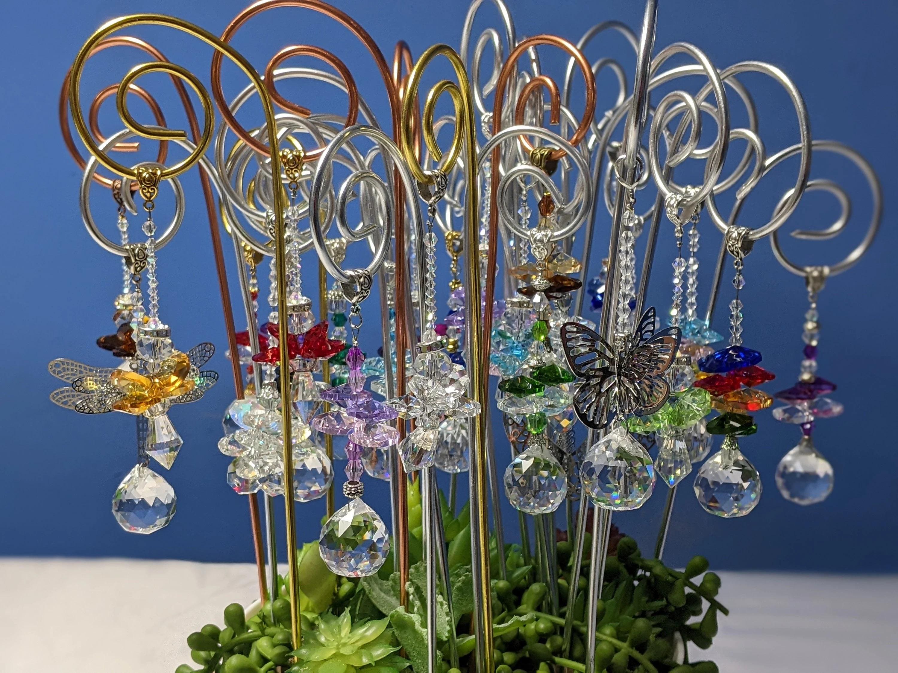 Fairy garden sun catcher wand plant pot stake 14 to 14.5 inch many styles to choose with silver gold or copper wire.