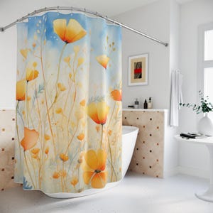 Gelbe florale Traumlandschaft Duschvorhänge. Badezimmer Accessoires, Badezimmer Vorhang, Badezimmer Dekoration, schöner Vorhang Boho Duschvorhang