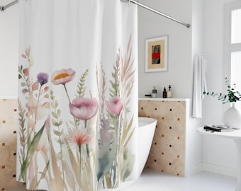 Wild flowers Watercolor Shower Curtains 71 x 74 Bathroom decorative curtain. home decoration