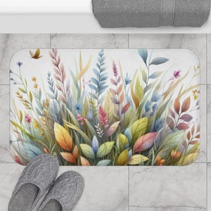 Abstract floral Bath Mat, 24 x 17&quot; or 34 x 21&quot;. Matching curtain available, Bathroom decoration/