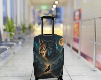 Howling Wolf Luggage Cover | Wolf Moon Travel Case Cover