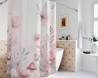 Pink fairy Garden Shower Curtains, bathroom accessories, bathroom curtain, bathroom decoration, beautiful curtain, boho shower curtain. gift