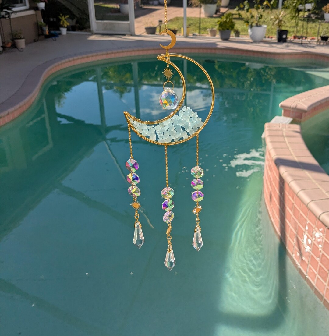 Half Moon Crystal Suncatcher 18” Window Prism Rainbow Maker Hanging ...