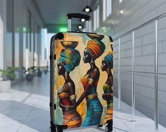 African Women Painting Suitcase | Colorful Ethnic Travel Luggage