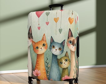 Funda para maleta con diseño de gatos en acuarela / Protector de maleta con diseño de gatos adorables