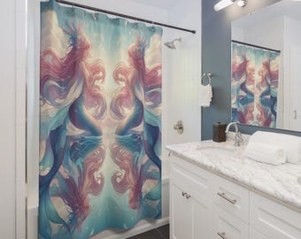 Individuell gestaltbarer Duschvorhang mit Meerjungfrauenmotiv, traumhafte Badezimmerdekoration, maritimes Flair, fantasievolle Wohnaccessoires, maritime Geschenkideen