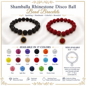 Bracciale Shamballa con strass e perline a forma di palla da discoteca, bracciale scintillante in argilla con ciondolo abbinato, elastico fatto a mano, 17 colori, 14-19 cm